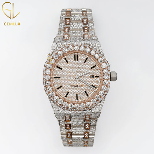 Two Tone Rose Gold Swiss Iced Out Lab Grown Hip Hop Watch