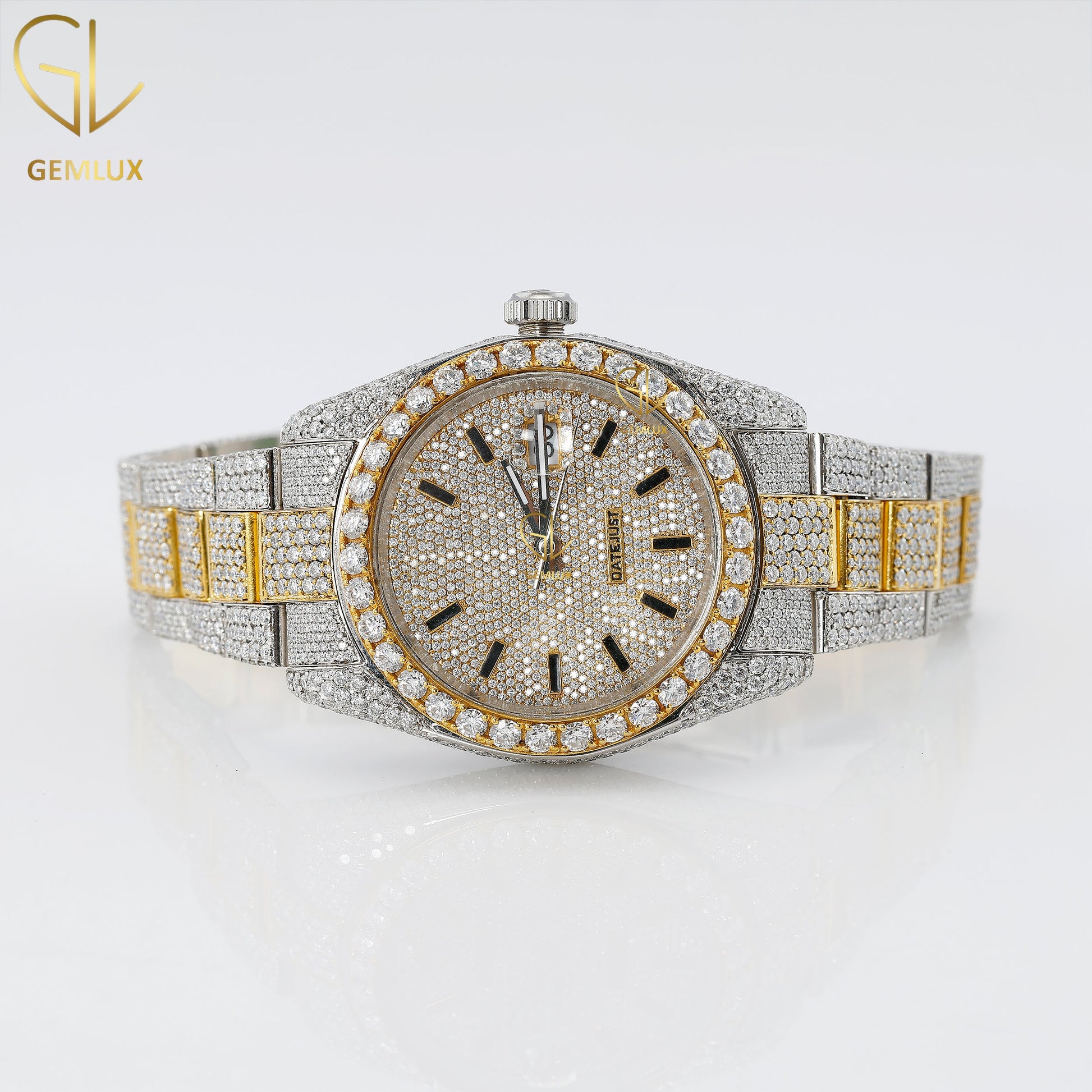 Two Tone Yellow Gold D VVS Moissanite Diamond Watch For Men