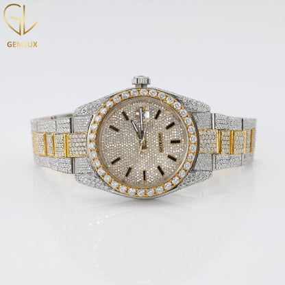 Two Tone Yellow Gold Iced Out Lab Grown Diamond Watch For Men