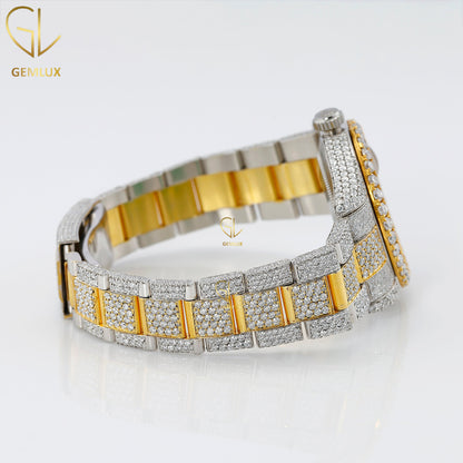 Two Tone Yellow Gold Iced Out Lab Grown Diamond Watch For Men