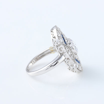 Vintage Art Deco Round Cut Lab Grown Cocktail Ring