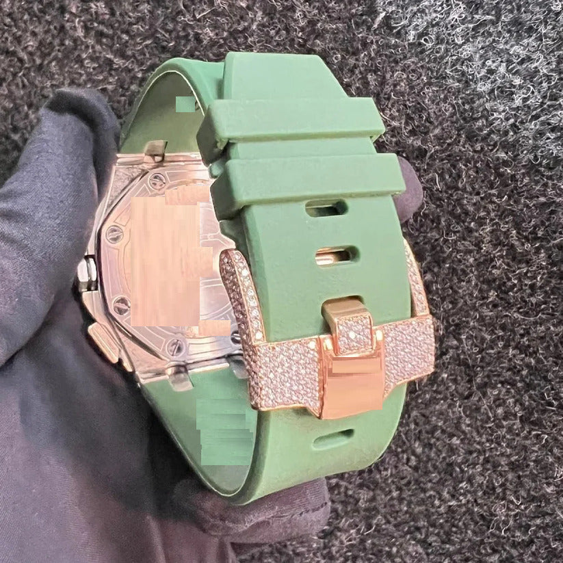 Iced Out VVS Moissanite Chronograph Rubber Strap Watch