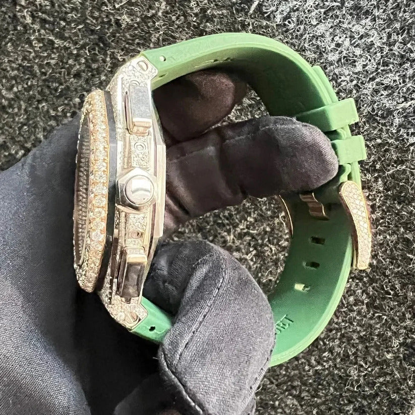 Iced Out VVS Moissanite Chronograph Rubber Strap Watch