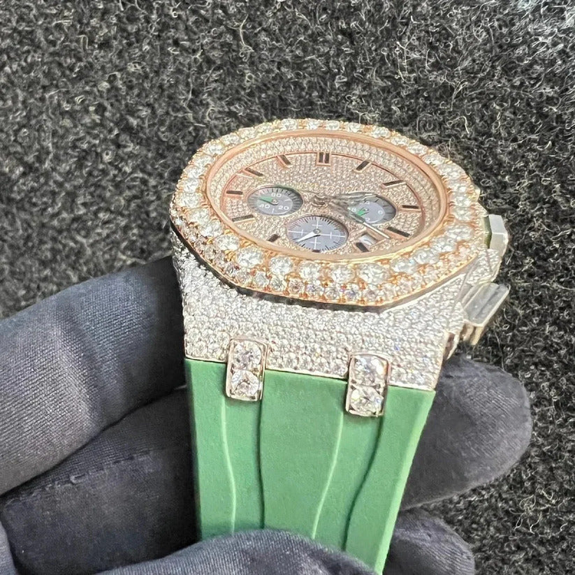 Iced Out VVS Moissanite Chronograph Rubber Strap Watch