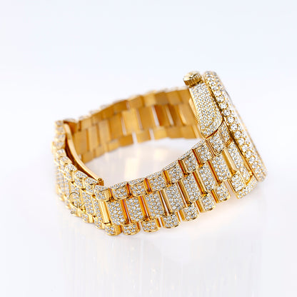 Yellow Gold Day Date Iced Out Moissanite Diamond Watch